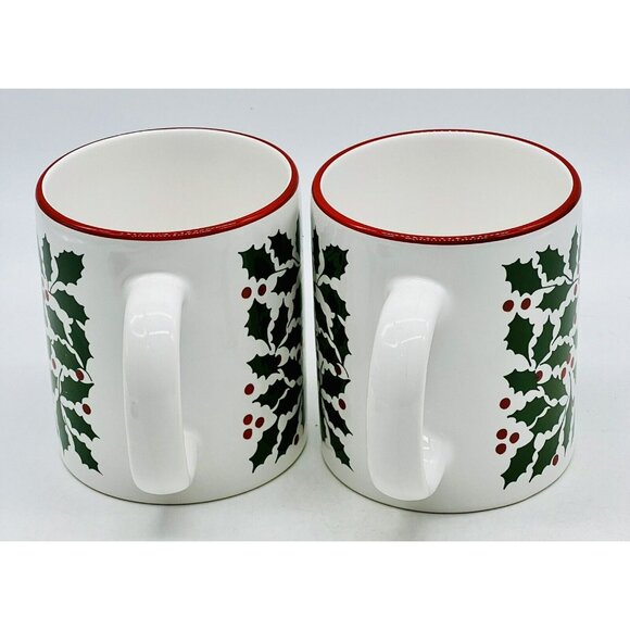 Waechtersbach SPAIN White Christmas Green Holly Red Berries Coffee Mug Lot of 2 - Picture 5 of 9